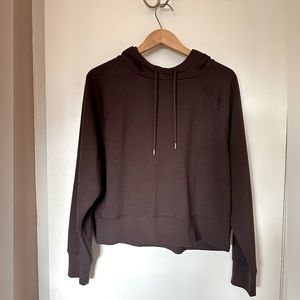 Classic Brown Cropped Pullover Hoodie - Size L